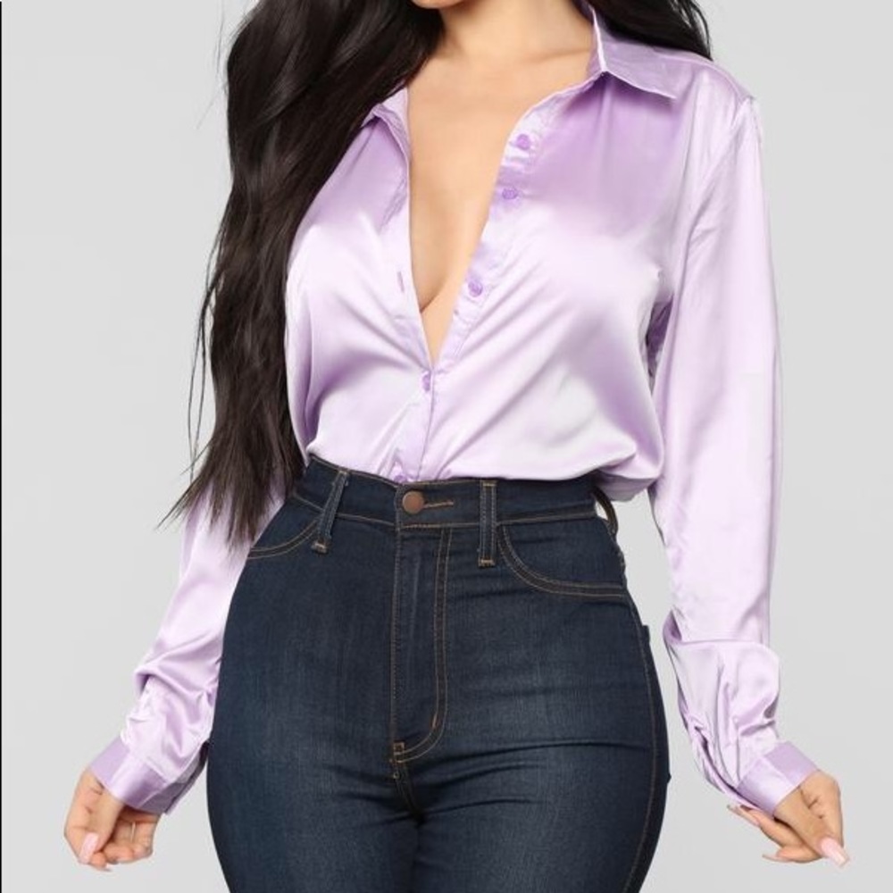 Fashion Nova Lavander silky button down top 2x